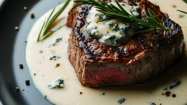 Gegrilltes Rinderfilet mit Gorgonzola-Sauce