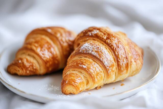 Frisch gebackene Croissants auf einem Teller